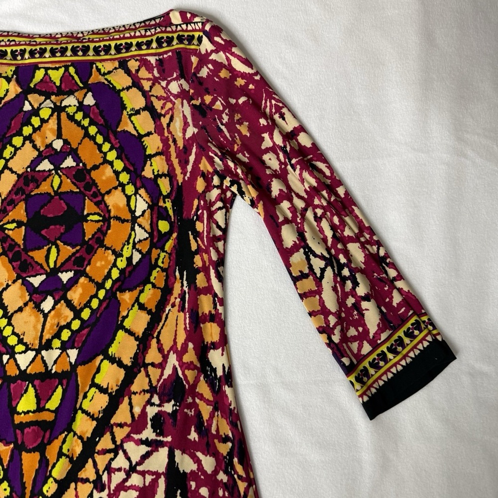 Colorful Ice Multicolor Shift Mosaic Print Dress 3/4 Sleeve Womens 8 Boho - Picture 3 of 13